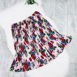 NWT VINTAGE Red Roses Floral CRUNCH CRINKLE DRAWSTRING FABRIC Midi Skirt